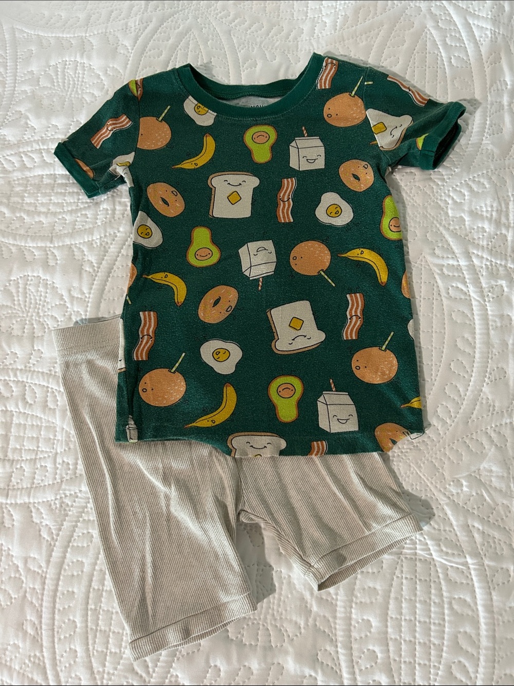 Old Navy Dark Green Breakfast-Print Kids Pajama Set - Sz: 6T